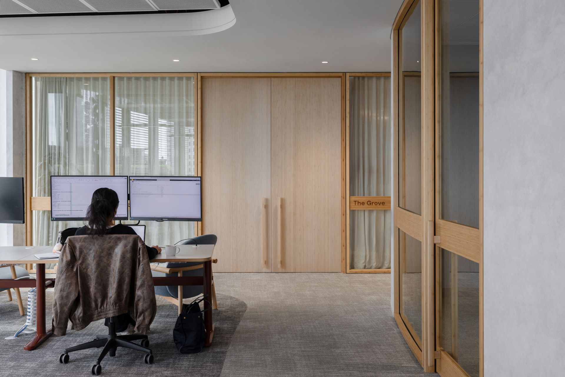 Shot of einggered bamboo doors in a office 