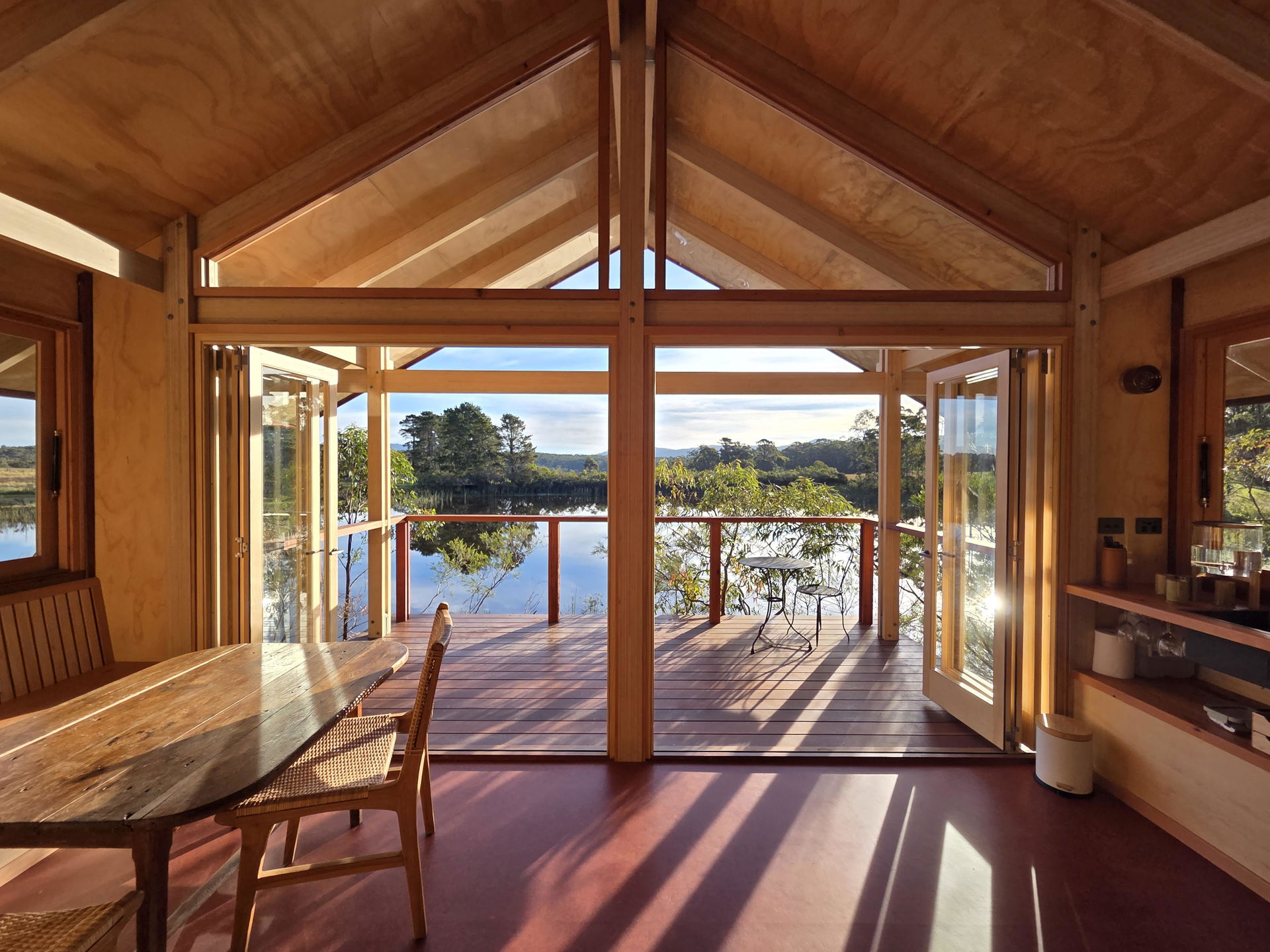 View from inside Bilpin Engineered Bamboo Cabin. 