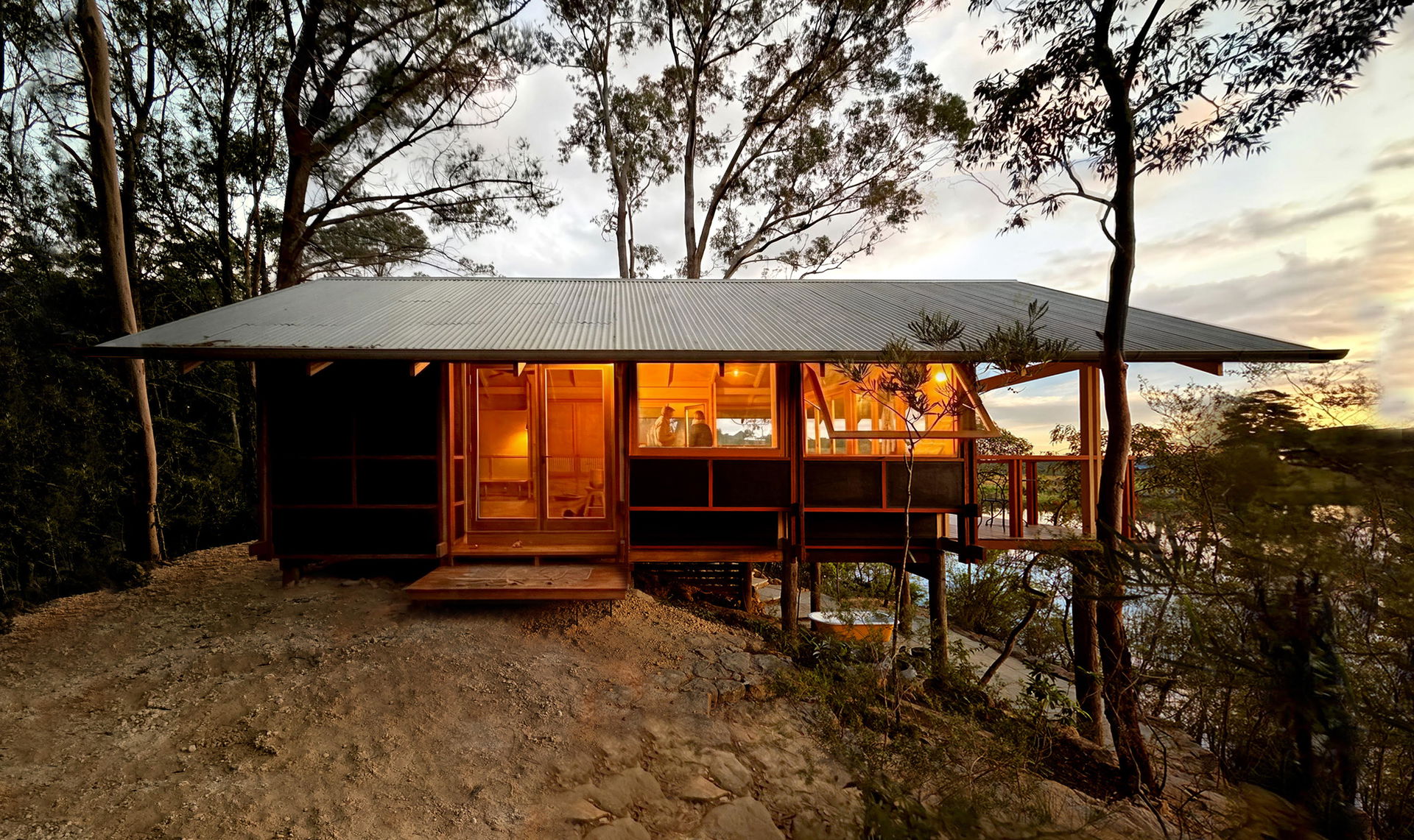 Exterior photo of engineered bamboo cabin by Jed Long